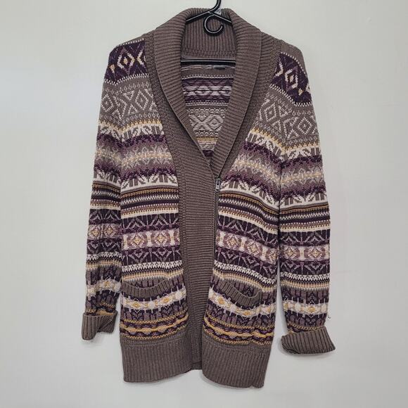 Eddie Bauer Mid Length Chunky Multicolor Knit Fair Isle Sweater Size Small - Picture 2 of 6